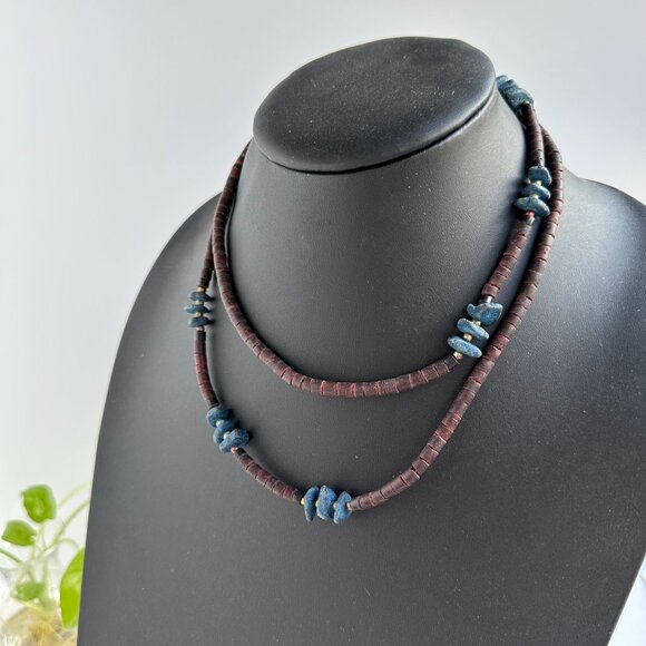 Tagua Nut and Kyanite Bead Necklace 24" - Picture 3 of 13